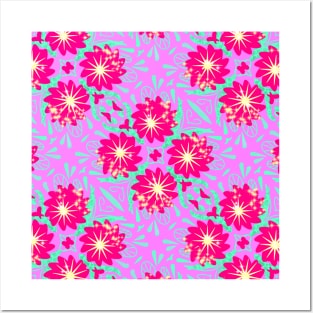 Red flowers symmetric pattern Posters and Art